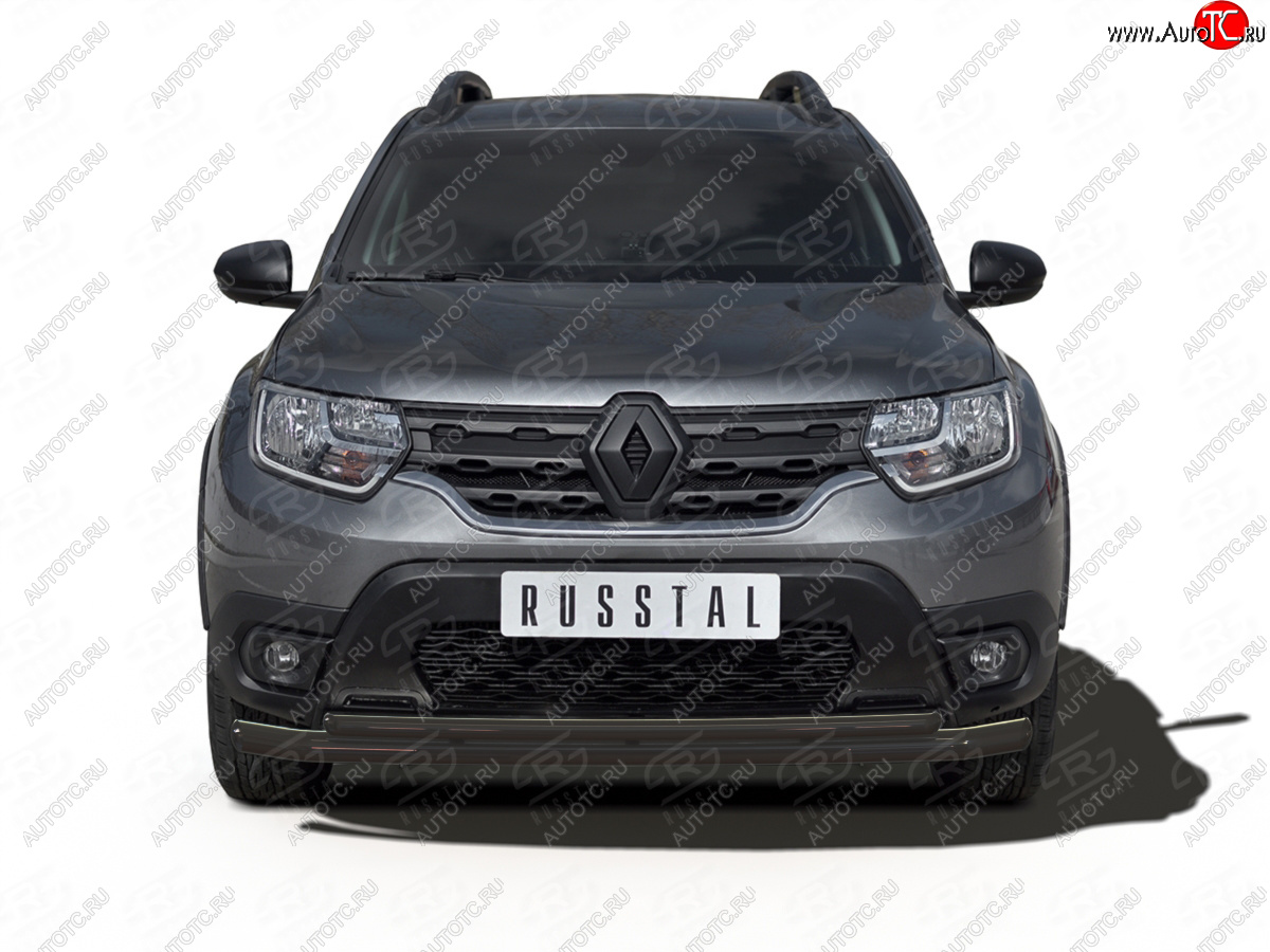 12 399 р. Защита переднего бампера (2 трубы Ø63 и 42 мм, окрашенная) SLITKOFF Renault Duster HM (2020-2024) (черный муар)  с доставкой в г. Йошкар-Ола