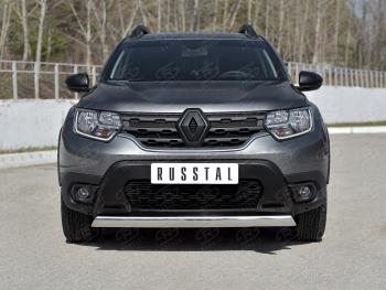 14 599 р. Защита переднего бампера (Ø75х42 мм, нержавейка) Russtal Renault Duster HM рестайлинг (2021-2024)  с доставкой в г. Йошкар-Ола. Увеличить фотографию 1