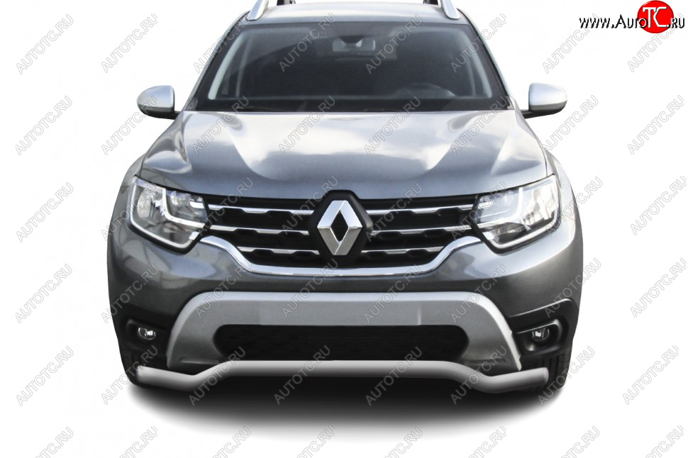 8 949 р. Защита переднего бампера Slitkoff (Ø57 мм). Renault Duster HM (2020-2024) (Сталь окрашенная, цвет серебристый)  с доставкой в г. Йошкар-Ола