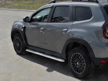 20 999 р. Порожки для ног SLITKOFF (Ø42 мм) Renault Duster HM рестайлинг (2021-2024) (лист - алюминий, профиль - сталь)  с доставкой в г. Йошкар-Ола. Увеличить фотографию 1