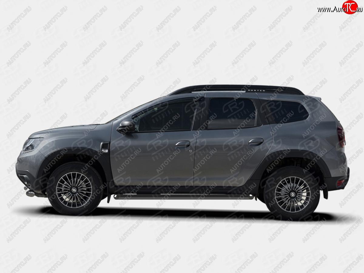 10 749 р. Защита порогов (Ø63 мм) SLITKOFF Renault Duster HM рестайлинг (2021-2024) (срез на торцах 45°, цвет черный)  с доставкой в г. Йошкар-Ола