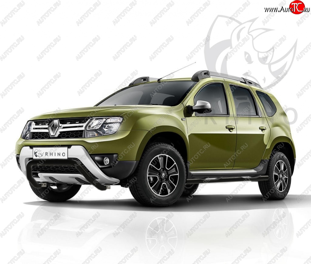 9 199 р. Защита переднего бампера (Ø63 мм волна, окрашенная) SLITKOFF  Renault Duster  HS (2015-2021) рестайлинг (черный муар)  с доставкой в г. Йошкар-Ола