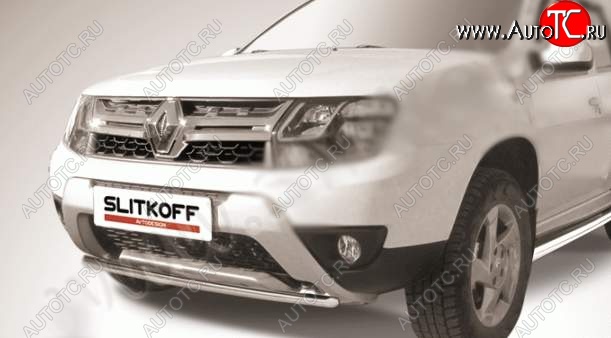 6 849 р. Защита переднего бампер Slitkoff  Renault Duster  HS (2015-2021) рестайлинг (Цвет: серебристый)  с доставкой в г. Йошкар-Ола