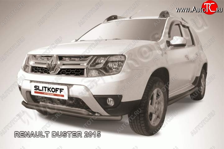 8 599 р. Защита переднего бампер Slitkoff  Renault Duster  HS (2015-2021) рестайлинг (Цвет: серебристый)  с доставкой в г. Йошкар-Ола