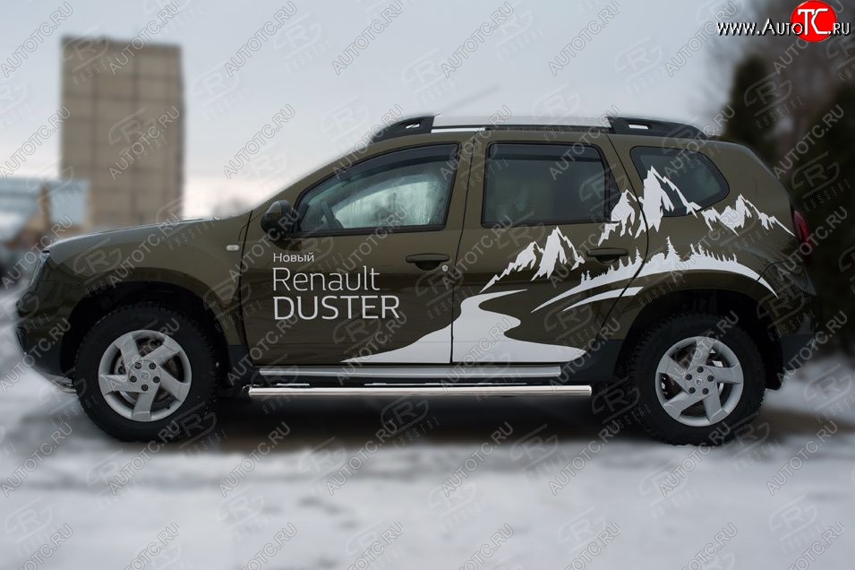 5 899 р. Защита порогов из круглой трубы диаметром 63 мм Russtal v23  Renault Duster  HS (2015-2021) рестайлинг (Сталь с полимерным покрытием. Цвет: серебристый)  с доставкой в г. Йошкар-Ола