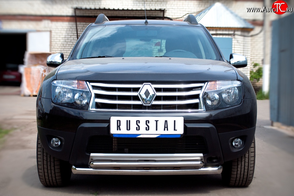 16 299 р. Защита переднего бампера (2 трубыØ63 и 42 мм, нержавейка) SLITKOFF Renault Duster HS дорестайлинг (2010-2015)  с доставкой в г. Йошкар-Ола