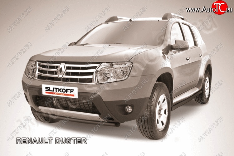 6 849 р. Защита переднего бампер Slitkoff  Renault Duster  HS (2010-2015) дорестайлинг (Цвет: серебристый)  с доставкой в г. Йошкар-Ола