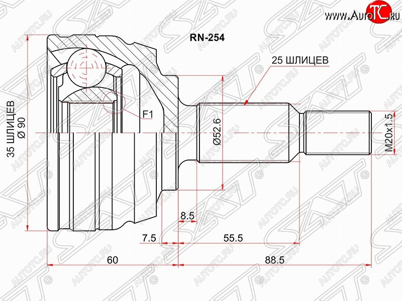 2 999 р. Шрус (наружный) 4WD SAT (35*25*52.6 мм)  Renault Duster  HS (2010-2015) дорестайлинг  с доставкой в г. Йошкар-Ола