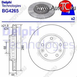 4 999 р. Передний тормозной диск на DELPHI (Ø280 мм, вентилируемый) Renault Duster HS рестайлинг (2015-2021)  с доставкой в г. Йошкар-Ола