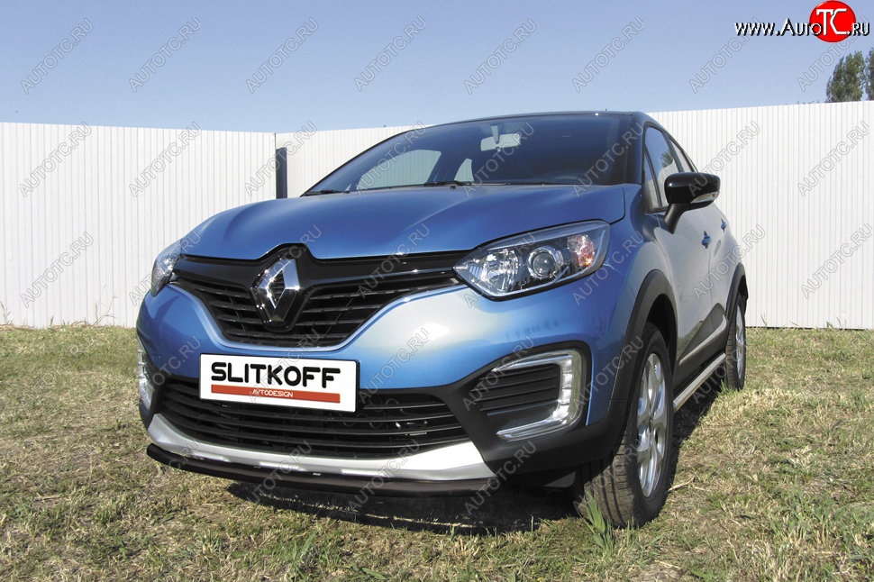 6 849 р. Защита переднего бампера из трубы d42 Slitkoff Renault Kaptur дорестайлинг (2016-2020) (Цвет: серебристый)  с доставкой в г. Йошкар-Ола