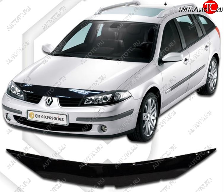 2 199 р. Дефлектор капота CA-Plastiс  Renault Laguna  2 X74 (2000-2005) лифтбэк дорестайлинг (Classic черный, Без надписи)  с доставкой в г. Йошкар-Ола