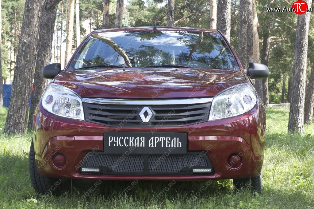 1 799 р. Защитная сетка решетки переднего бампера (с ДХО) РА Renault Sandero (BS) (2009-2014)  с доставкой в г. Йошкар-Ола