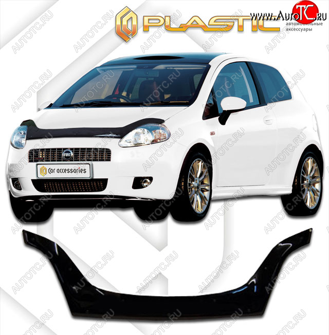 2 599 р. Дефлектор капота (exclusive) CA-Plastic  Fiat Punto  199 (2005-2012) хэтчбэк 5 дв. дорестайлинг (Classic чёрный, Без надписи)  с доставкой в г. Йошкар-Ола