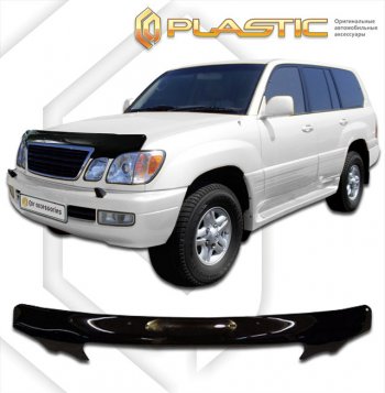 2 369 р. Дефлектор капота CA-Plastic exclusive  Toyota Land Cruiser Cygnus  j100 (1998-2003) дорестайлинг (серия Classic чёрный, Без надписи)  с доставкой в г. Йошкар-Ола. Увеличить фотографию 2