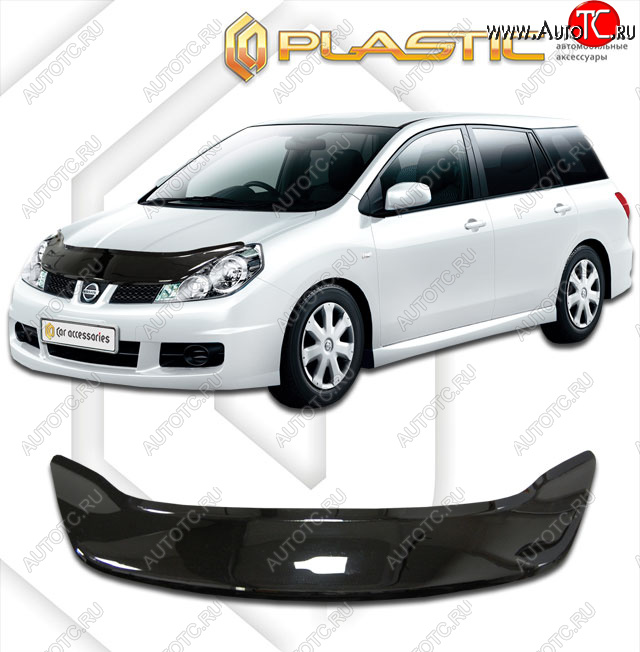 2 199 р. Дефлектор капота (exclusive) CA-Plastic  Nissan Wingroad  3 Y12 (2005-2018) 3-ое универсал (Classic чёрный, Без надписи)  с доставкой в г. Йошкар-Ола