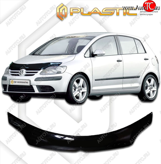 2 199 р. Дефлектор капота (exclusive) CA-Plastic  Volkswagen Golf Plus  5 (2004-2009) (Classic чёрный, Без надписи)  с доставкой в г. Йошкар-Ола