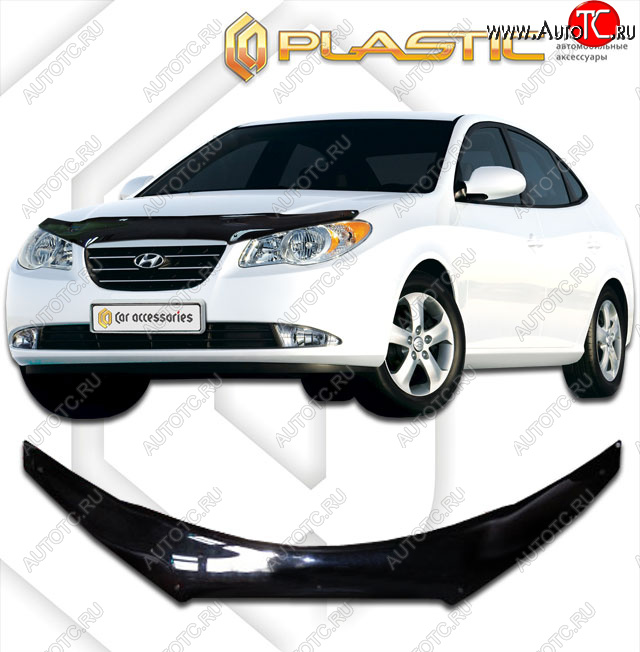 2 199 р. Дефлектор капота (exclusive) CA-Plastic  Hyundai Avante (2006-2010) (Classic чёрный, Без надписи)  с доставкой в г. Йошкар-Ола