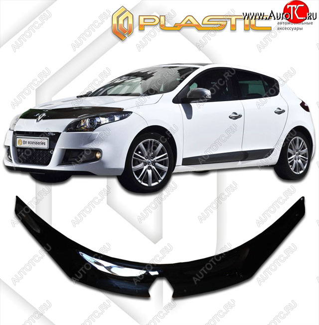 2 369 р. Дефлектор капота (exclusive) CA-Plastic  Renault Megane  купе 3 дв. (2008-2014) дорестайлинг, 1-ый рестайлинг (Classic чёрный, Без надписи)  с доставкой в г. Йошкар-Ола