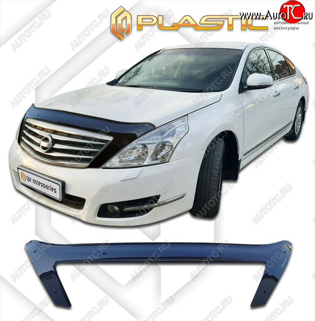 2 599 р. Дефлектор капота (exclusive) CA-Plastic  Nissan Teana  2 J32 (2008-2014) дорестайлинг, рестайлинг (Classic чёрный, Без надписи)  с доставкой в г. Йошкар-Ола