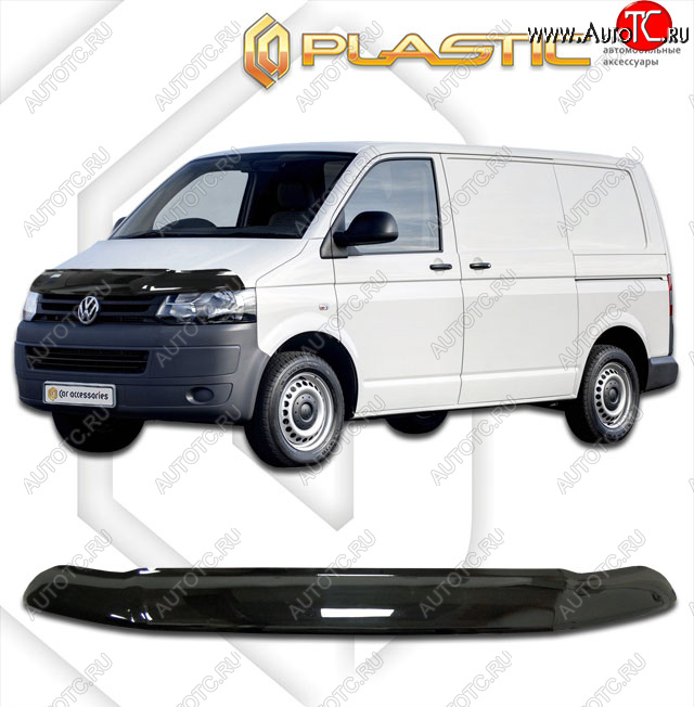 2 599 р. Дефлектор капота (exclusive) CA-Plastic  Volkswagen Transporter  T5 (2009-2015) рестайлинг (Classic чёрный, Без надписи)  с доставкой в г. Йошкар-Ола