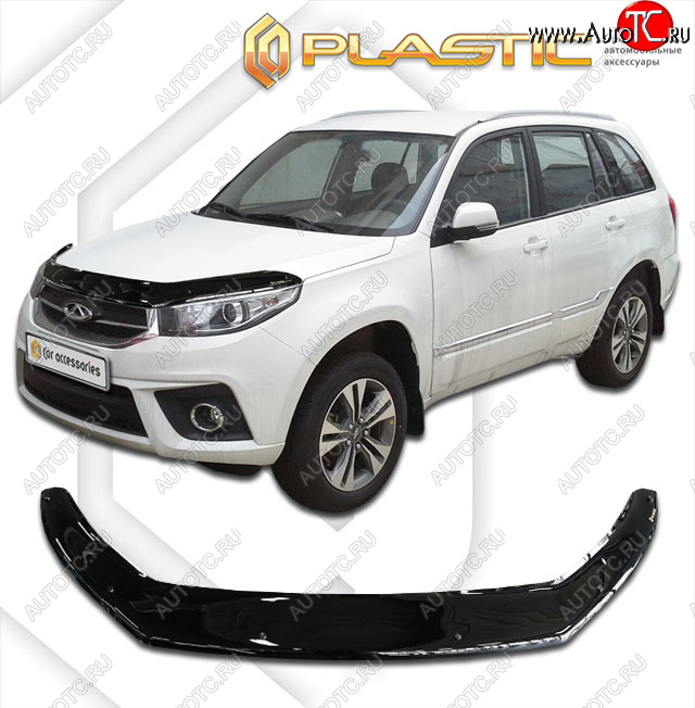 2 199 р. Дефлектор капота (exclusive) CA-Plastic  Chery Tiggo 3x (2017-2020) дорестайлинг (Classic чёрный, Без надписи)  с доставкой в г. Йошкар-Ола