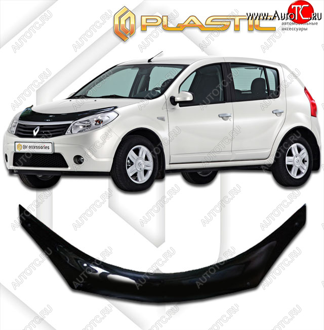 2 199 р. Дефлектор капота (exclusive) CA-Plastic  Renault Sandero Stepway  (BS) (2010-2014) (Classic чёрный, Без надписи)  с доставкой в г. Йошкар-Ола