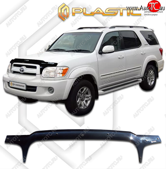 2 369 р. Дефлектор капота (exclusive) CA-Plastic  Toyota Sequoia (2004-2007) XK30, XK40 рестайлинг (Classic чёрный, Без надписи)  с доставкой в г. Йошкар-Ола