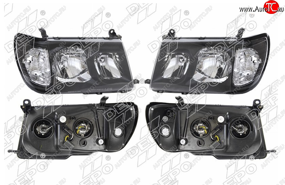 32 299 р. Комплект фар (чёрные, цельные, хрусталь, Евросвет) DEPO Toyota Land Cruiser 100 дорестайлинг (1998-2002)  с доставкой в г. Йошкар-Ола