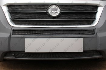 6 399 р. Защитная сетка в бампер (ячейка 3х7 мм, 5 частей) Alfeco Стандарт Fiat Ducato 290 (2014-2025) (Чёрная)  с доставкой в г. Йошкар-Ола. Увеличить фотографию 2