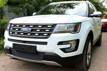 3 999 р. Защитная сетка в бампер (ячейка 4х10 мм, середина) Alfeco Премиум Ford Explorer U502 1-ый рестайлинг, 5 дв. (2015-2018) (Чёрная)  с доставкой в г. Йошкар-Ола. Увеличить фотографию 3