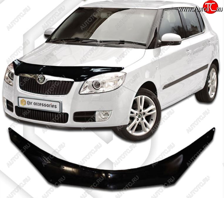 2 369 р. Дефлектор капота CA-Plastiс  Skoda Fabia  Mk2 (2007-2010) универсал дорестайлинг, хэтчбэк дорестайлинг (Classic черный, Без надписи)  с доставкой в г. Йошкар-Ола