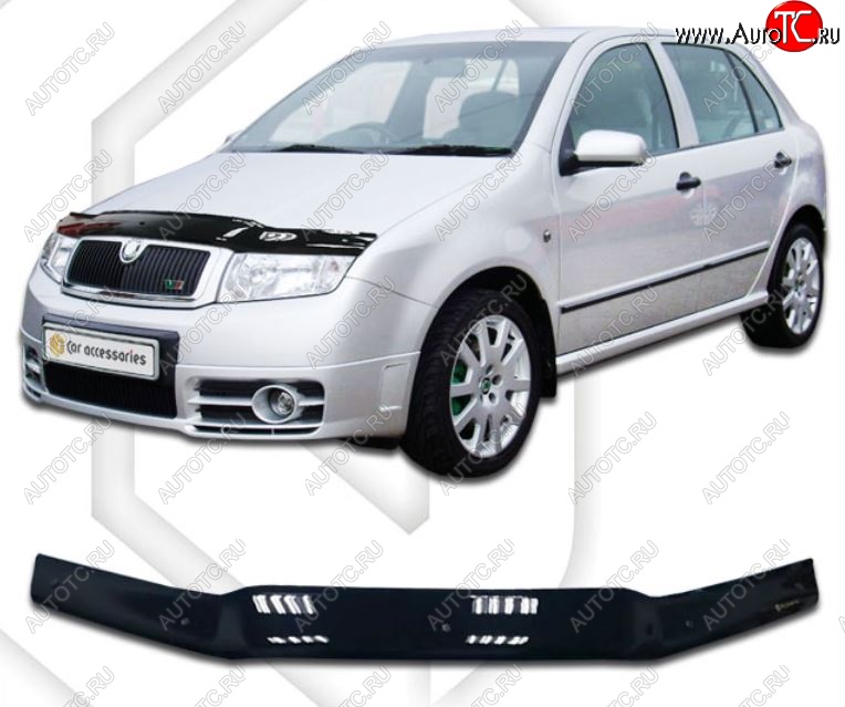 1 999 р. Дефлектор капота CA-Plastiс  Skoda Fabia  Mk1 (2004-2008) седан рестайлинг, хэтчбек рестайлинг (Classic черный, Без надписи)  с доставкой в г. Йошкар-Ола