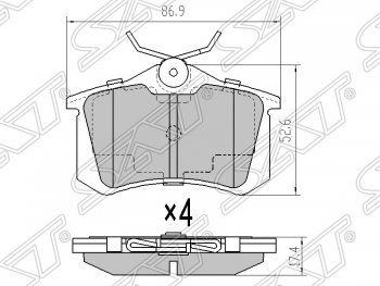 479 р. Колодки тормозные SAT (задние) Audi A1 8X1 хэтчбэк 3 дв. дорестайлинг (2010-2014)  с доставкой в г. Йошкар-Ола. Увеличить фотографию 1