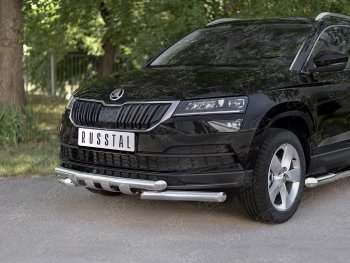 23 799 р. Защита переднего бампера (2 трубы Ø63 мм, нержавейка) SLITKOFF Skoda Karoq NU7 дорестайлинг (2017-2021)  с доставкой в г. Йошкар-Ола. Увеличить фотографию 2