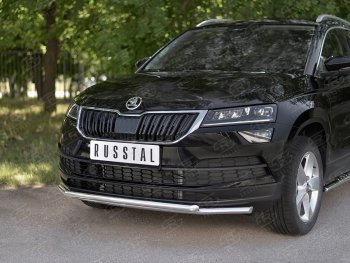 16 549 р. Защита переднего бампера (2 трубы Ø42 мм, нержавейка) SLITKOFF Skoda Karoq NU7 дорестайлинг (2017-2021)  с доставкой в г. Йошкар-Ола. Увеличить фотографию 2