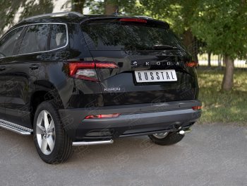 10 999 р. Защита заднего бампера (Ø42 мм уголки, нержавейка) SLITKOFF Skoda Karoq NU7 дорестайлинг (2017-2021)  с доставкой в г. Йошкар-Ола. Увеличить фотографию 2