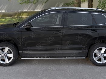 Защита порогов Russtal труба 75х42 овал с проступью Skoda Karoq NU7 рестайлинг (2020-2024)