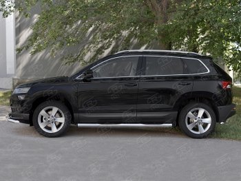 25 099 р. Защита порогов на SLITKOFF труба d76 с накладкой Skoda Karoq NU7 дорестайлинг (2017-2021) (защита порогов с заглушками на торцах)  с доставкой в г. Йошкар-Ола. Увеличить фотографию 3