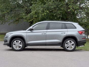 Порожки для ног (труба Ø42) SLITKOFF Skoda (Шкода) Kodiaq (Кодиак)  NU7 (2017-2021) NU7 дорестайлинг  (Вариант 2 (лист алюм, проф.сталь))