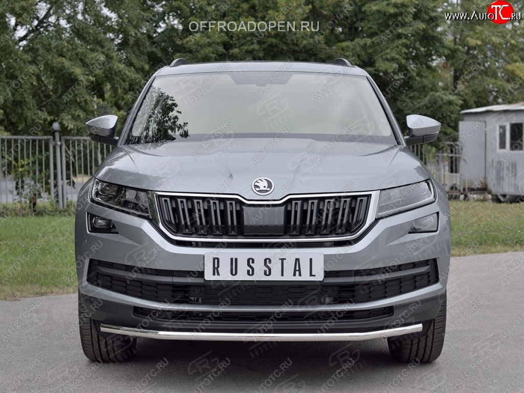 15 249 р. Защита переднего бампера (Ø42 мм, нержавейка) SLITKOFF Skoda Kodiaq NU7 дорестайлинг (2017-2021)  с доставкой в г. Йошкар-Ола