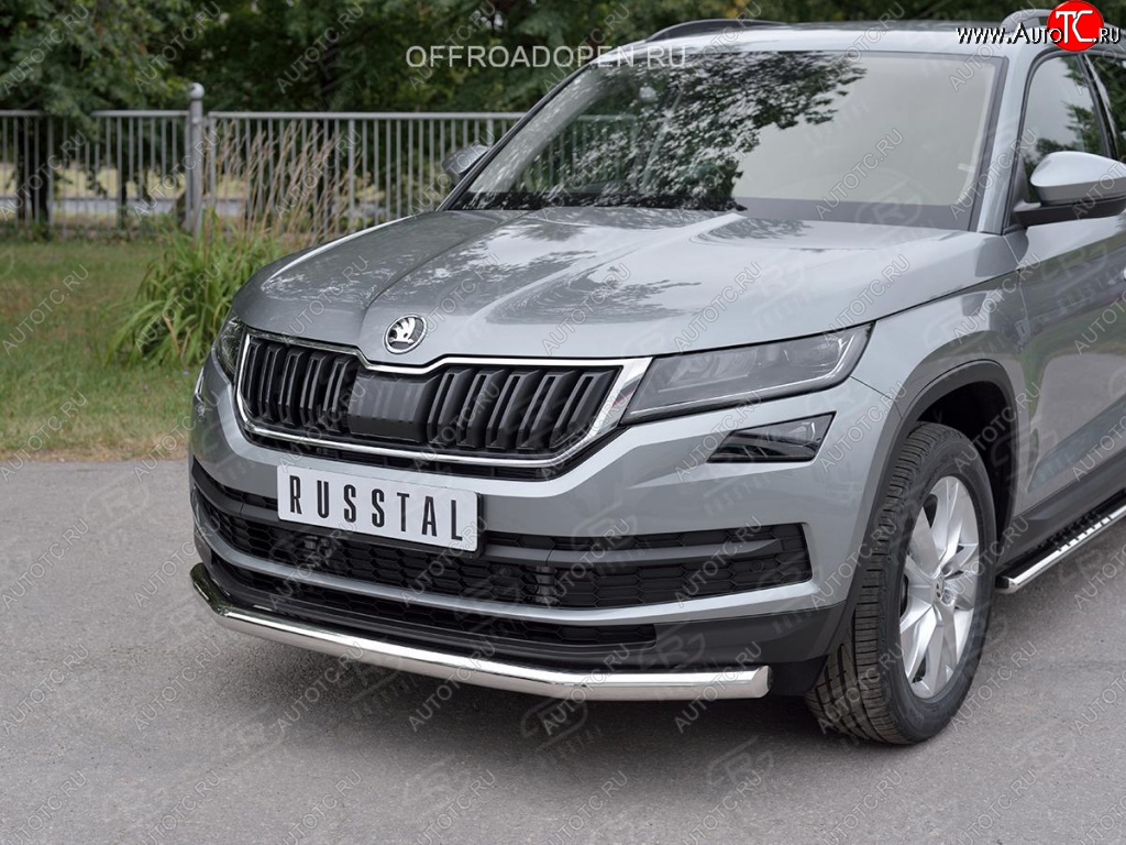 18 299 р. Защита переднего бампера (Ø63 мм, нержавейка) SLITKOFF Skoda Kodiaq NU7 дорестайлинг (2017-2021)  с доставкой в г. Йошкар-Ола