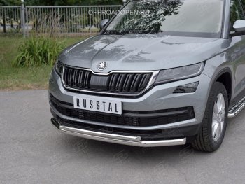 23 499 р. Защита переднего бампера (2 трубы Ø63 и 42 мм, нержавейка) SLITKOFF Skoda Kodiaq NU7 дорестайлинг (2017-2021)  с доставкой в г. Йошкар-Ола. Увеличить фотографию 2