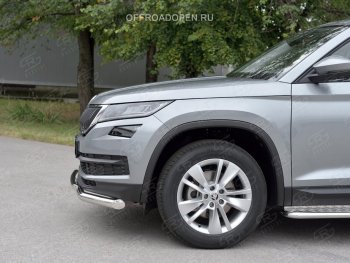 23 499 р. Защита переднего бампера (2 трубы Ø63 и 42 мм, нержавейка) SLITKOFF Skoda Kodiaq NU7 дорестайлинг (2017-2021)  с доставкой в г. Йошкар-Ола. Увеличить фотографию 3