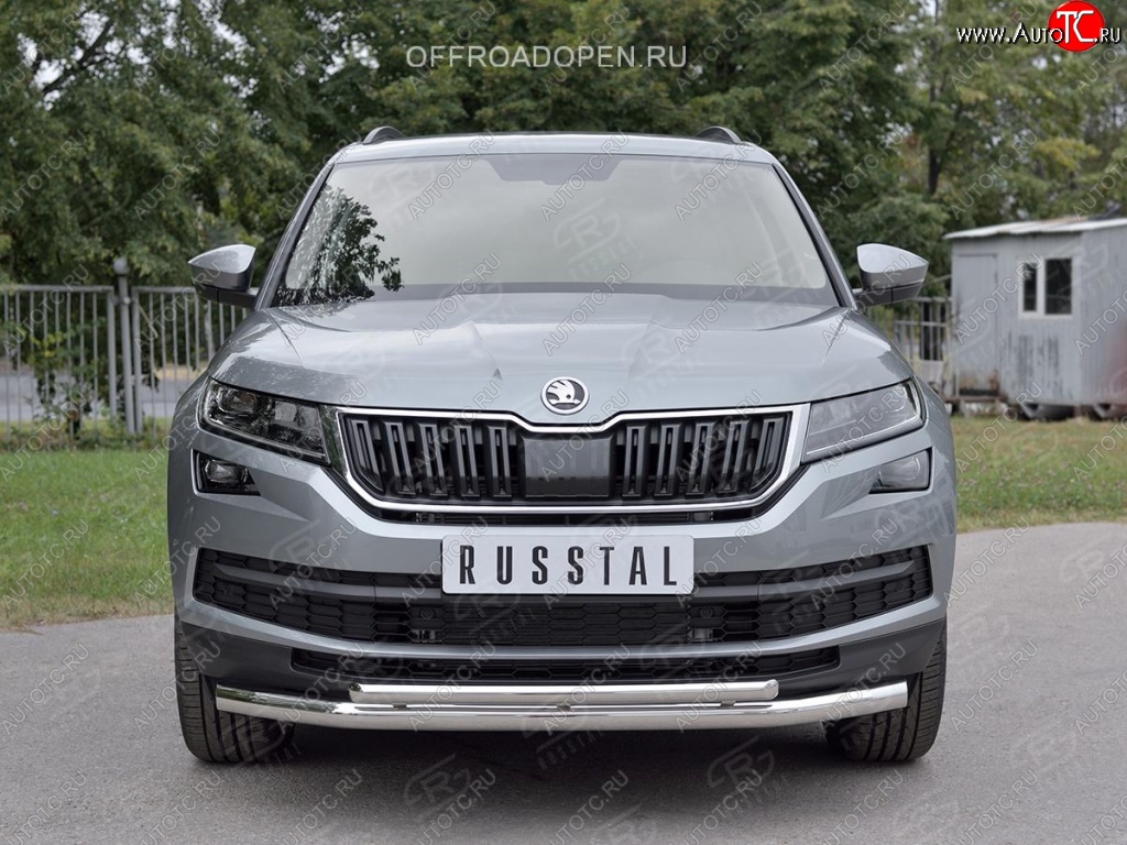 23 499 р. Защита переднего бампера (2 трубы Ø63 и 42 мм, нержавейка) SLITKOFF Skoda Kodiaq NU7 дорестайлинг (2017-2021)  с доставкой в г. Йошкар-Ола