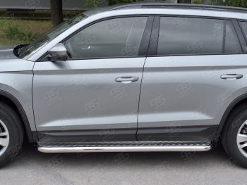 31 599 р. Широкая защита порогов с трубой диаметром 63 мм SLITKOFF v1  Skoda Kodiaq  NU7 (2017-2021) дорестайлинг  с доставкой в г. Йошкар-Ола. Увеличить фотографию 3