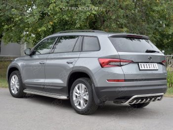 24 799 р. Защита заднего бампера (Ø42 мм волна+зубы, нержавейка) SLITKOFF Skoda Kodiaq NU7 дорестайлинг (2017-2021)  с доставкой в г. Йошкар-Ола. Увеличить фотографию 2