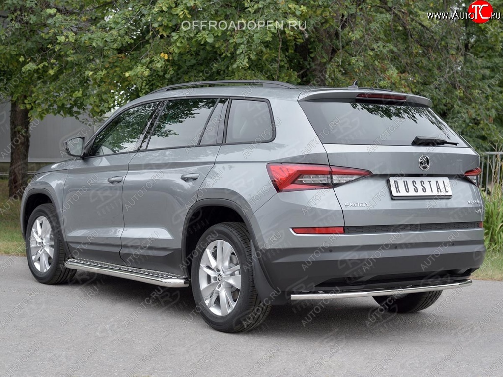 17 499 р. Защита заднего бампера (Ø42 мм, нержавейка) SLITKOFF Skoda Kodiaq NU7 дорестайлинг (2017-2021)  с доставкой в г. Йошкар-Ола