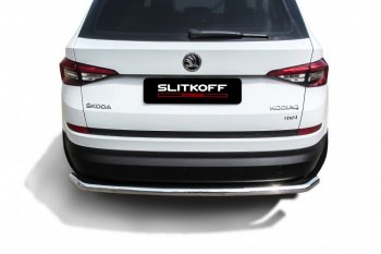 11 649 р. Защита заднего бампера Slitkoff (Ø 57 мм, с гибами)  Skoda Kodiaq  NU7 (2017-2021) дорестайлинг (Нержавеющая сталь)  с доставкой в г. Йошкар-Ола. Увеличить фотографию 2