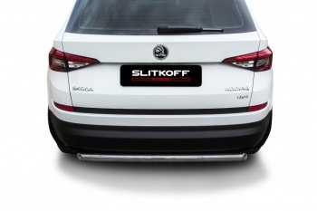 10 299 р. Защита заднего бампера Slitkoff (Ø 57 мм)  Skoda Kodiaq  NU7 (2017-2021) дорестайлинг (Нержавеющая сталь)  с доставкой в г. Йошкар-Ола. Увеличить фотографию 2