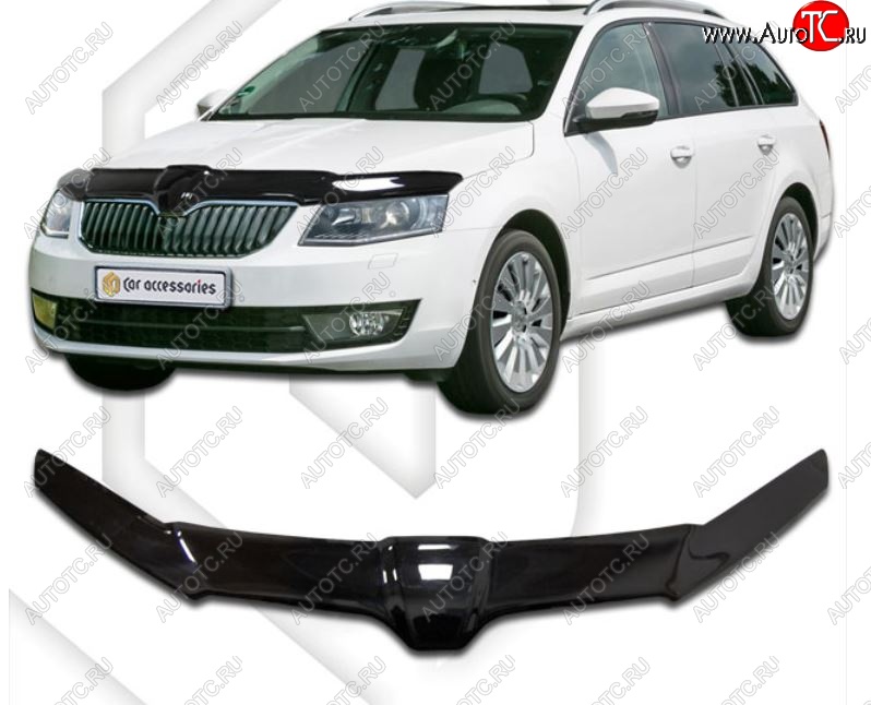 2 369 р. Дефлектор капота CA-Plastiс exclusive  Skoda Octavia  A7 (2012-2017) дорестайлинг лифтбэк, дорестайлинг универсал (Classic черный, Без надписи)  с доставкой в г. Йошкар-Ола